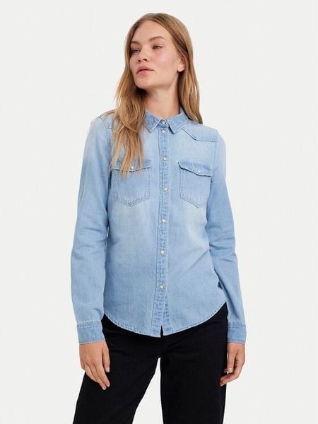 Vero Moda Koszula jeansowa Maria 10277523 Błękitny Slim Fit. Niebieskie koszule Vero Moda, l, bez wzorów, z bawełny, bez kołnierzyka, bez ramiączek. Za 129,99 zł.
