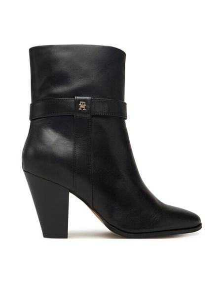 Tommy Hilfiger Botki Th T-Strap Leather Pointy Bootie FW0FW08984 Czarny. Czarne botki TOMMY HILFIGER, bez wzorów, ze skóry, bez obcasa, na słupku, bez zapięcia. Za 589,99 zł.