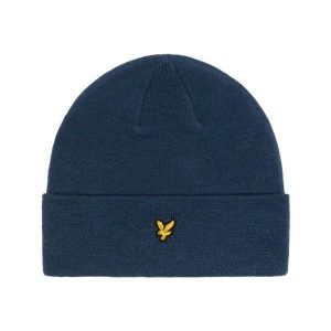 Czapka Beanie Lyle&Scott. Niebieskie czapki LYLE AND SCOTT, bez wzorów, z materiału. Za 144,00 zł.