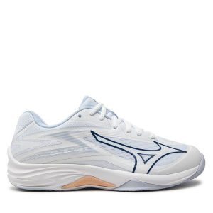 Buty halowe Mizuno. Białe buty sportowe Mizuno, bez wzorów, bez zapięcia. Za 339,99 zł.