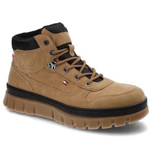 Brązowe Trapery Tommy Hilfiger Wygodne Buty Damskie. Brązowe botki TOMMY HILFIGER, ze skóry ekologicznej, bez obcasa, bez zapięcia. Za 319,00 zł.