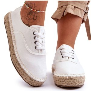 Sznurowane Trampki Espadryle Big Star LL274833 Białe. Białe espadryle bez wzorów, z gumy, bez obcasa. Za 231,52 zł.