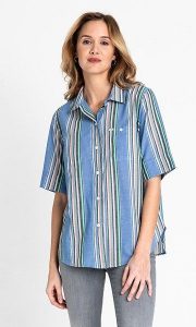 LEE SS SHIRT DAMSKA KOSZULA W PASKI DIPPED BLUE L45DCHLA 112110225. Niebieskie koszule Lee, l, bez wzorów, bez kołnierzyka, bez ramiączek. W wyprzedaży za 49,99 zł.
