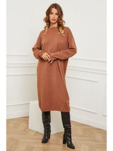 So Cachemire Sukienka dzianinowa "Fastidius" w kolorze karmelowym rozmiar: L. Brązowe sukienki So Cachemire, l, bez wzorów, z dzianiny, bez kołnierzyka, bez ramiączek, maxi. Za 152,62 zł.