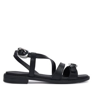 Sandały Tamaris. Czarne sandały Tamaris, bez wzorów, bez obcasa, na płaskiej podeszwie, bez zapięcia. Za 289,99 zł.