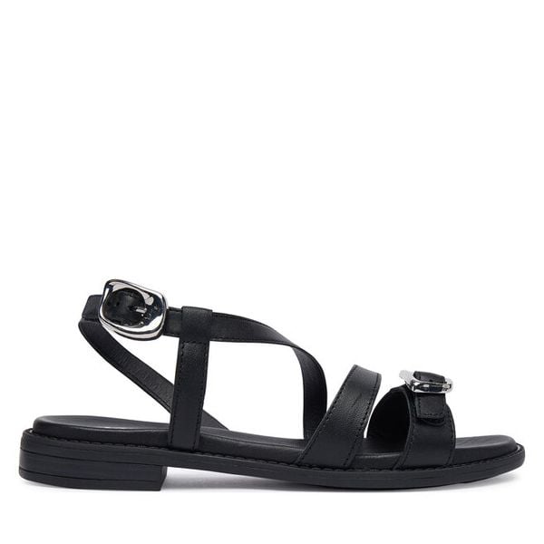 Sandały Tamaris. Czarne sandały Tamaris, bez wzorów, bez obcasa, na płaskiej podeszwie, bez zapięcia. Za 289,99 zł.