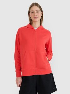 4F Bluza dresowa rozpinana z kapturem damska - czerwona XXL. Czerwone bluzy 4f, xs, bez wzorów, z bawełny, z kapturem. W wyprzedaży za 119,99 zł.