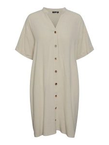 Pieces Sukienka w kolorze kremowym rozmiar: XS. Brązowe sukienki Pieces, na co dzień, xs, bez wzorów, bez kołnierzyka, bez ramiączek, mini, proste. Za 148,95 zł.