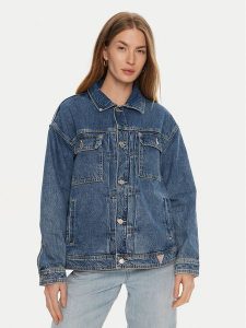 Guess Kurtka jeansowa W4YN21 D5B65 Niebieski Classic Fit. Niebieskie kurtki Guess, s, z aplikacjami, z bawełny, bez kaptura. Za 339,99 zł.