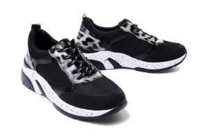 RIEKER REMONTE D4107-02 black combination, półbuty/sneakersy damskie. Czarne półbuty Rieker Remonte, bez wzorów, bez obcasa, bez zapięcia. Za 169,95 zł.