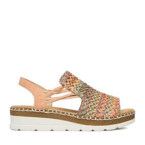 Sandały Rieker. Sandały Rieker, bez wzorów, bez obcasa, na koturnie, bez zapięcia. Za 319,99 zł.