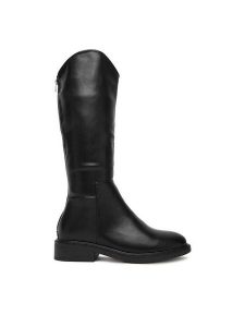 DeeZee Kozaki HX24007-1 Czarny. Czarne kozaki DeeZee, bez wzorów, z materiału, bez obcasa, na płaskiej podeszwie, bez zapięcia. Za 219,99 zł.