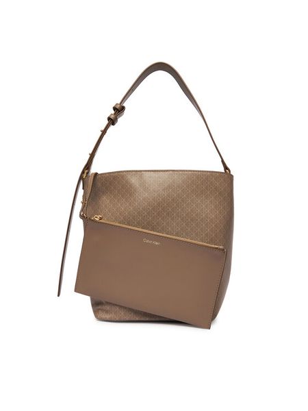 Calvin Klein Torebka Emblem Aop Medium Bucket LV04F3365G Beżowy. Brązowe torebki klasyczne Calvin Klein, bez wzorów, ze skóry, bez dodatków. Za 529,99 zł.