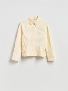 Koszula z zakładkami - jasnożółty. Żółte koszule Reserved, l, bez wzorów, z bawełny, bez kołnierzyka, bez ramiączek. Za 159,99 zł.