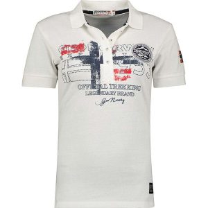 Geographical Norway Koszulka polo "Kerry" w kolorze białym rozmiar: M. Białe bluzki Geographical Norway, m, z aplikacjami, z bawełny, bez kołnierzyka, bez ramiączek. Za 74,63 zł.