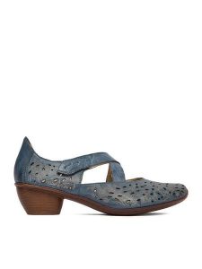 Rieker Półbuty 43773-12 Granatowy. Niebieskie czółenka Rieker, bez wzorów, ze skóry, bez obcasa, na obcasie, bez zapięcia. Za 339,99 zł.