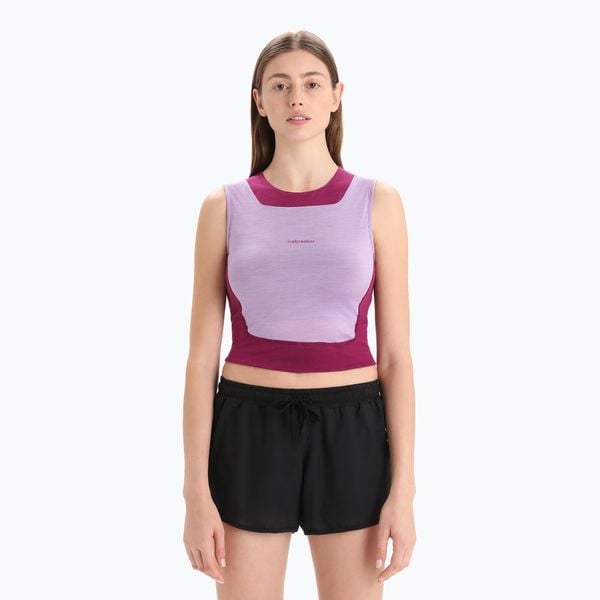 Koszulka termoaktywny damska icebreaker Zoneknit Cropped Bra-Tank. Fioletowe koszule nocne Icebreaker, bez wzorów, bez ramiączek. Za 219,99 zł.