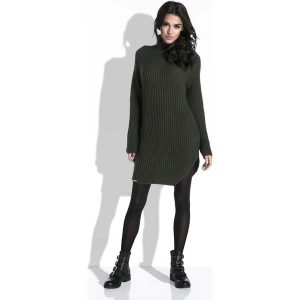 Oliwkowy Sweter-Tunika z Półgolfem. Długie swetry marki Molly.pl. W wyprzedaży za 69,95 zł.