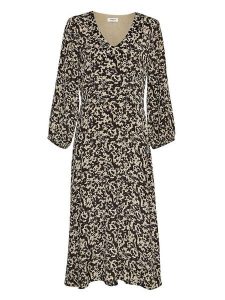 MOSS COPENHAGEN Sukienka "Rhian" w kolorze beżowo-czarnym rozmiar: M. Brązowe sukienki Moss Copenhagen, m, bez wzorów, bez kołnierzyka, bez ramiączek, midi, rozkloszowane. Za 110,04 zł.