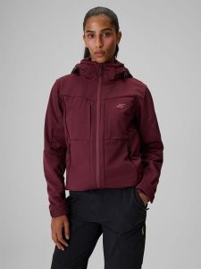 4F Kurtka softshell wiatroodporna membrana 8000 damska - burgundowa M. Czerwone kurtki 4f, m, bez wzorów, z softshellu, bez kaptura. Za 499,99 zł.