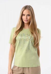 T-shirt z błyszczącym nadrukiem T-SEAR. Białe t-shirty Volcano, m, bez wzorów, z bawełny, bez kołnierzyka, bez ramiączek. Za 59,99 zł.