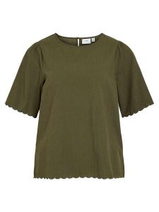 Vila Bluzka w kolorze khaki rozmiar: 40. Brązowe bluzki Vila, bez wzorów, z bawełny, bez kołnierzyka, bez ramiączek. Za 74,81 zł.
