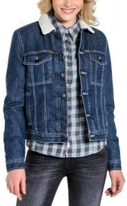 LEE SHERPA RIDER L54EDENS. Niebieskie kurtki Lee, na zimę, l, bez wzorów, z jeansu, bez kaptura. Za 129,99 zł.