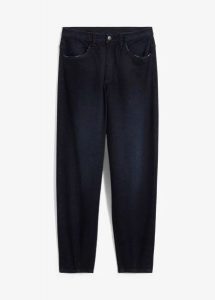 Dżinsy Barrel high waist, z wygodnym paskiem. Niebieskie jeansy bonprix, bez wzorów, z jeansu, z podwyższonym stanem. Za 154,99 zł.