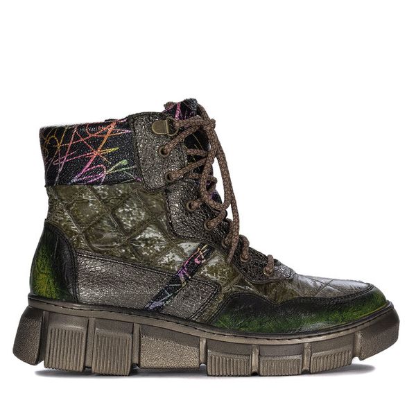 Trzewiki Maciejka. Zielone botki Maciejka, bez wzorów, bez obcasa, na płaskiej podeszwie, bez zapięcia. Za 389,99 zł.