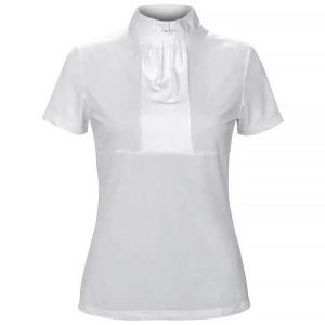 Koszulka konkursowa z krótkim rękawem damska EQUESTRIAN QUEEN Emery 24SS. Białe bluzki EQUESTRIAN QUEEN, xl, bez wzorów, sportowe, bez kołnierzyka, bez ramiączek. Za 158,99 zł.