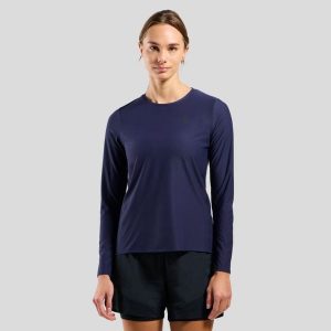 Koszulka z długim rękawem damska Odlo ZEROWEIGHT CHILL-TEC T-shirt crew neck. Niebieskie bluzki ODLO, bez wzorów, bez kołnierzyka, bez ramiączek. W wyprzedaży za 251,99 zł.