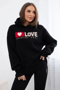 Bluza bawełniana ocieplana z kapturem Love czarna. Czarne bluzy KESI, l, bez wzorów, z bawełny, z kapturem. Za 271,84 zł.