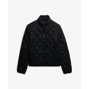 Damska kurtka puchowa Superdry Fuji Lite. Czarne kurtki Superdry, bez wzorów, z puchu, bez kaptura. Za 451,40 zł.