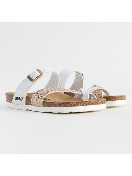 Sunbay Japonki "Tulipe" w kolorze złoto-białym rozmiar: 36. Białe klapki Sunbay, bez wzorów, ze skóry, z otwartym noskiem, bez obcasa. Za 104,64 zł.