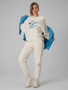 4F Spodnie dresowe joggery damskie - beżowe XXL. Brązowe spodnie dresowe 4f, xxl, bez wzorów, z bawełny. Za 149,99 zł.