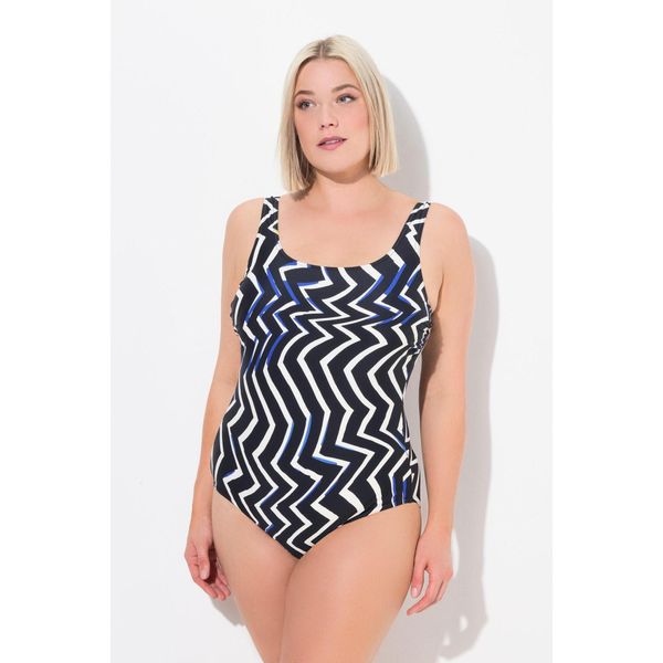 Damskie Kostium kąpielowy różowy bez miękkich miseczek okrągły dekolt. Czarne stroje jednoczęściowe Ulla Popken, bez wzorów, z elastanu. Za 199,99 zł.