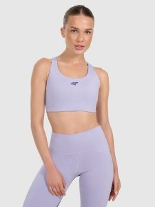 4F Biustonosz treningowy ze średnim wsparciem - niebieski S. Niebieskie biustonosze sportowe 4f, bez wzorów, z elastanu. Za 179,99 zł.