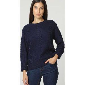 Sweter w kolorze granatowym. Niebieskie swetry klasyczne marki William de Faye, z kaszmiru, z okrągłym kołnierzem. W wyprzedaży za 136,95 zł.