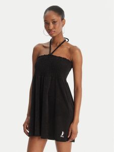 Juicy Couture Sukienka letnia Smocked Terry JCGED126007 Czarny Regular Fit. Czarne kombinezony Juicy Couture, na lato, xs, bez wzorów, z bawełny, bez kołnierzyka, bez ramiączek. Za 299,99 zł.