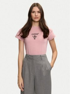 Guess T-Shirt Colette V4YI21 KCDH1 Różowy Regular Fit. Czerwone t-shirty Guess, xxs, z aplikacjami, z bawełny, bez kołnierzyka, bez ramiączek. Za 89,99 zł.