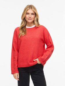 Vila Sweter "Viliga" w kolorze czerwonym rozmiar: L. Czerwone swetry oversize Vila, l, bez wzorów, z materiału, bez ramiączek. Za 97,05 zł.