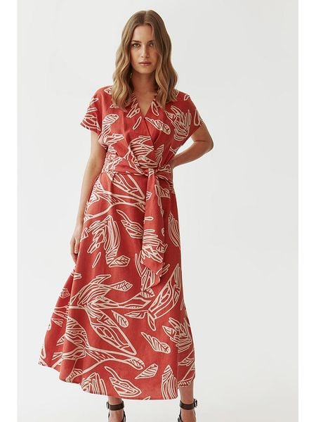 TATUUM Sukienka w kolorze biało-czerwonym rozmiar: 42. Białe sukienki Tatuum, bez wzorów, z tkaniny, bez kołnierzyka, bez ramiączek, midi, rozkloszowane. Za 183,59 zł.