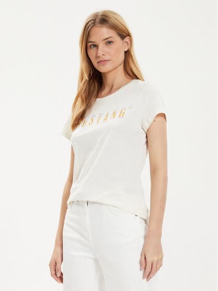 Mustang T-Shirt Loa 1015177 Écru Slim Fit. T-shirty Mustang, s, bez wzorów, z bawełny, bez kołnierzyka, bez ramiączek. Za 39,99 zł.