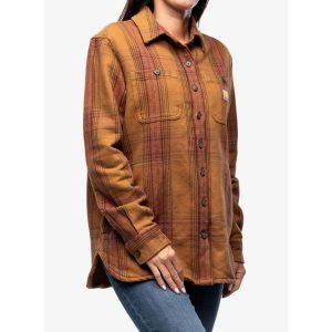 Koszula turystyczna damska Carhartt Twill L/S Plaid Shirt. Brązowe koszule CARHARTT, l, bez wzorów, bez kołnierzyka, bez ramiączek. Za 261,99 zł.