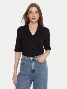 United Colors Of Benetton Bluzka 3GA2D400U Czarny Slim Fit. Czarne bluzki United Colors of Benetton, l, bez wzorów, z bawełny, bez kołnierzyka, bez ramiączek. Za 99,99 zł.
