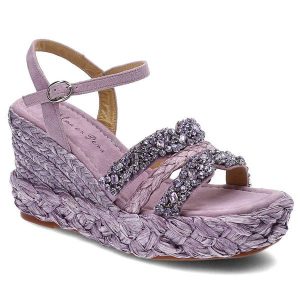 Fioletowe Sandały Alma En Pena Stylowe Buty Na Koturnie. Fioletowe sandały Alma en Pena, bez wzorów, z koronki, bez obcasa, na koturnie, bez zapięcia. Za 439,00 zł.
