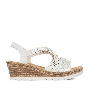 Sandały Rieker. Białe sandały Rieker, bez wzorów, bez obcasa, na koturnie, bez zapięcia. Za 319,99 zł.