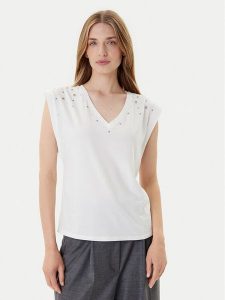Morgan Bluzka 252-DCLO Biały Regular Fit. Białe bluzki Morgan, xl, bez wzorów, z bawełny, bez kołnierzyka, bez ramiączek. Za 139,99 zł.
