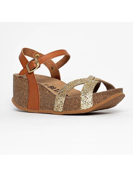 Blue Bay Skórzane sandały "Guimauve" w kolorze jasnobrązowo-złotym na koturnie rozmiar: 40. Brązowe sandały Blue Bay, bez wzorów, z otwartym noskiem, bez obcasa, na koturnie, bez zapięcia. Za 132,05 zł.