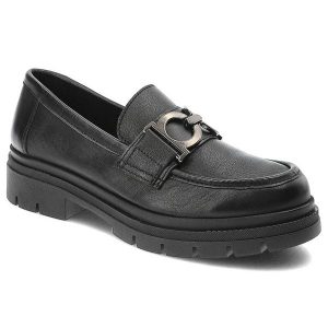 Czarne Mokasyny Nessi Skórzane Obuwie Damskie. Czarne półbuty Nessi, bez wzorów, z materiału, bez obcasa, bez zapięcia. Za 399,99 zł.